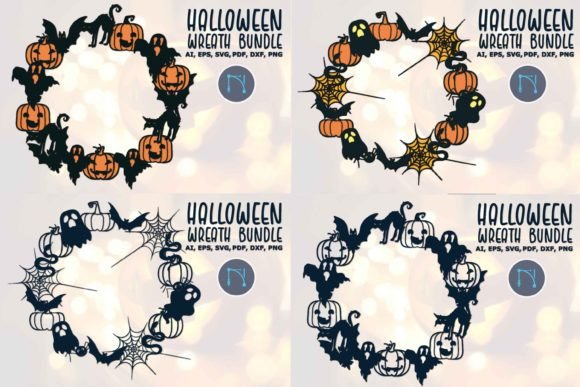 Download Halloween Bat Ghost Pumpkin Wreath SVG - Premium Bundle