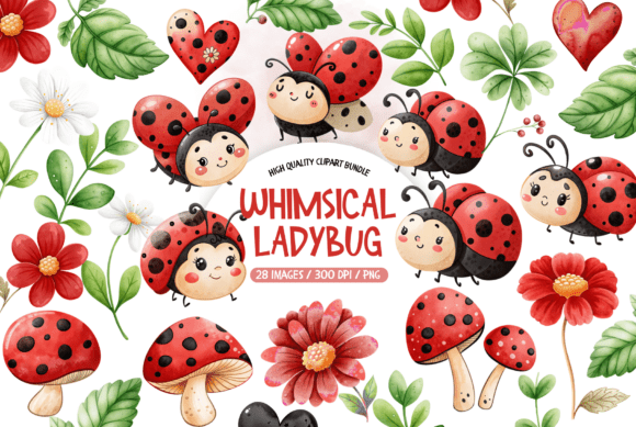 Download Watercolor Whimsical Ladybug Clipart - Ladybug Collection